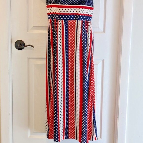 Vintage Junior Touch Maxi Dress Red White And Blue - Picture 2 of 8